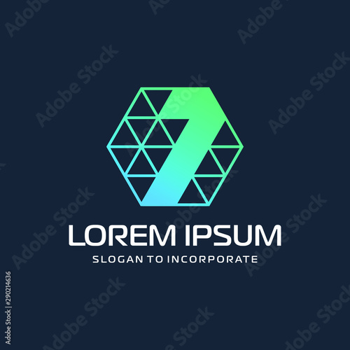 Number 1 one and hexagon logo design. technology digital with colorful triangle. construction software concept- Vector
