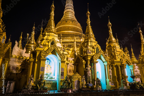 Shwedagon Pagoda at night in Yangon  Myanmar