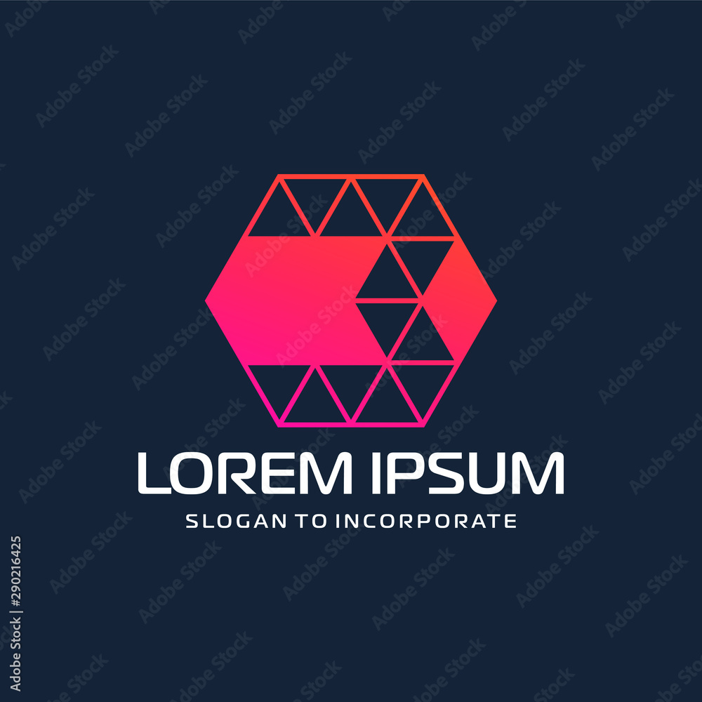 Number 3 three and hexagon logo design. technology digital with colorful triangle. construction software concept- Vector Number 3 three and hexagon logo design. technology digital with colorful triangle. construction software concept- Vector