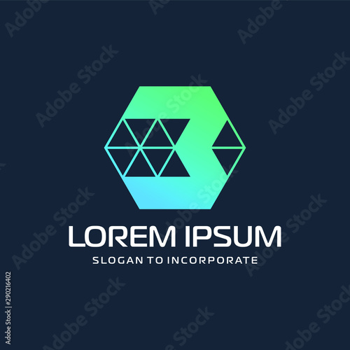 Number 3 three and hexagon logo design. technology digital with colorful triangle. construction software concept- Vector
