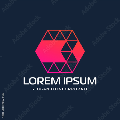 Number 3 three and hexagon logo design. technology digital with colorful triangle. construction software concept- Vector