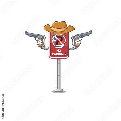 Cowboy no parking mascot shaped on cartoon