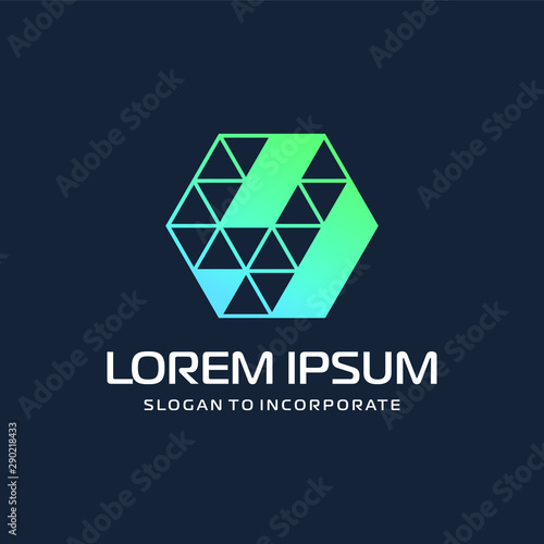 Number 4 four and hexagon logo design. technology digital with colorful triangle. construction software concept- Vector