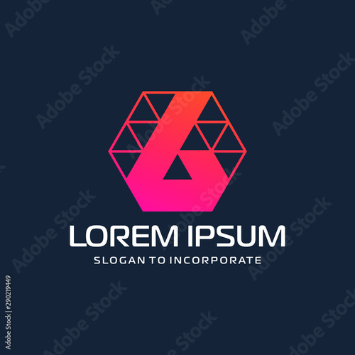 Number 6 six and hexagon logo design. technology digital with colorful triangle. construction software concept- Vector