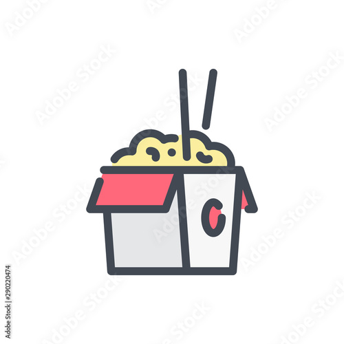 Chinese box food color line icon. Takeaway noodles vector outline colorful sign.