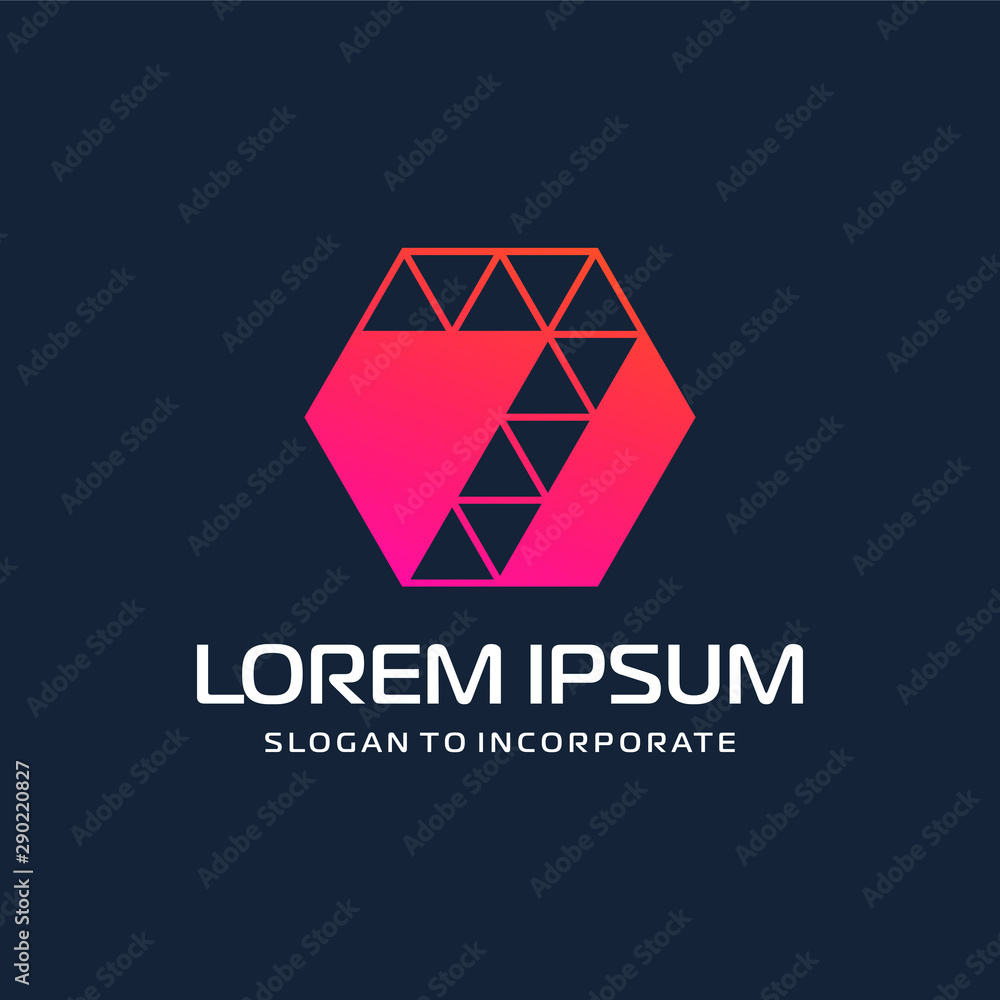 Fototapeta premium Number 7 seven and hexagon logo design. technology digital with colorful triangle. construction software concept- Vector