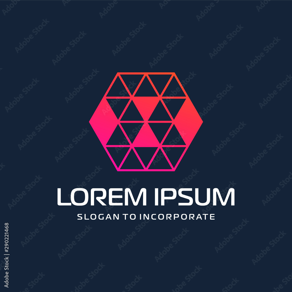 Fototapeta premium Number 8 eight and hexagon logo design. technology digital with colorful triangle. construction software concept- Vector