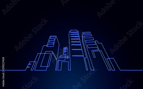 Single continuous one line art city building construction. Architecture house urban apartment cityscape concept design sketch outline drawing vector illustration