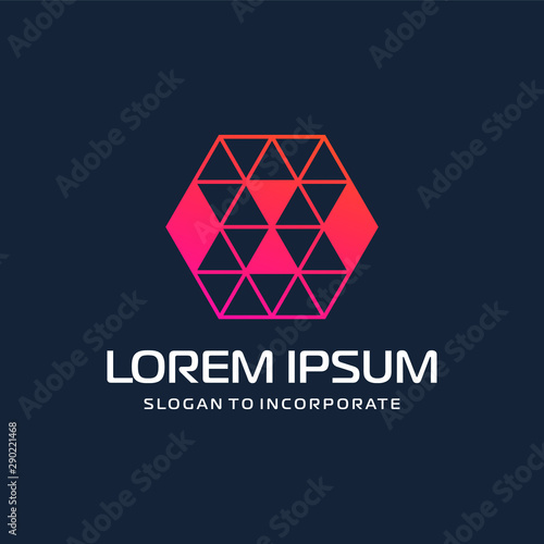 Number 8 eight and hexagon logo design. technology digital with colorful triangle. construction software concept- Vector