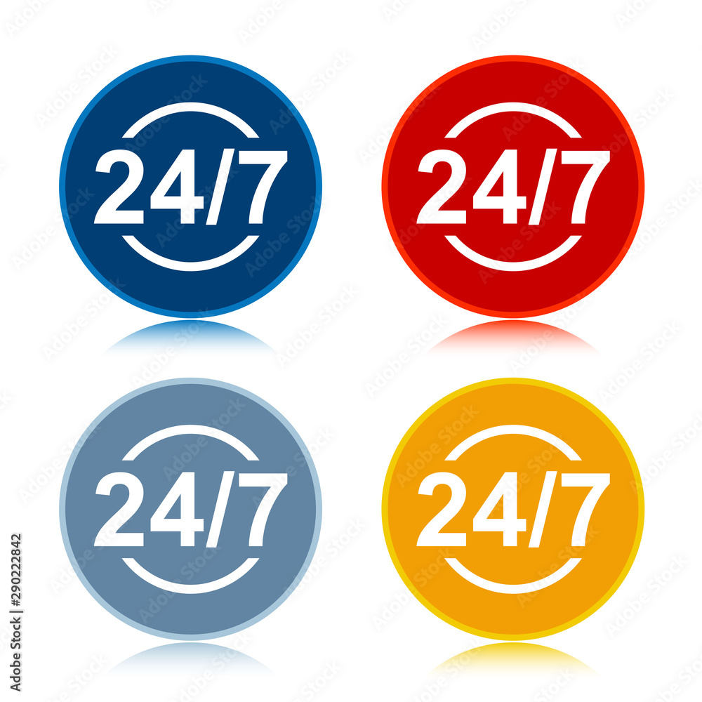 24/7 icon trendy flat round buttons set illustration design 24/7 icon trendy flat round buttons set illustration design