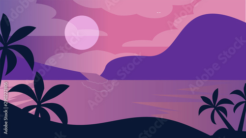 A flat beach landscape With palm tree