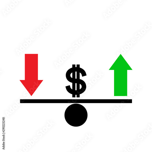 Seesaw. Dollar exchange rate fluctuation concept