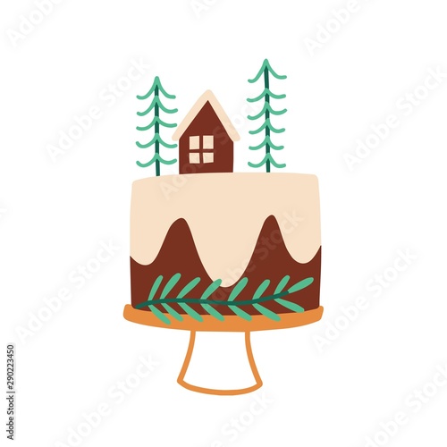 Christmas cake flat vector illustration
