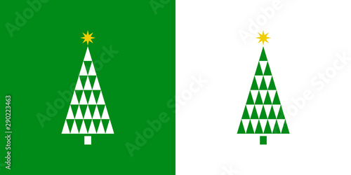 Logotipo con árbol abstracto con patrón de triángulos en verde y blanco