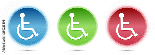 Wheelchair handicap icon glass round buttons set illustration