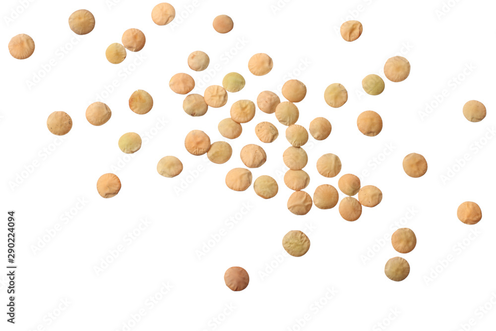 Pile lentil isolated on white background. Top view. Pile lentil isolated on white background. Top view.
