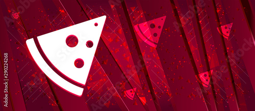 Pizza slice icon Abstract design bright red banner background