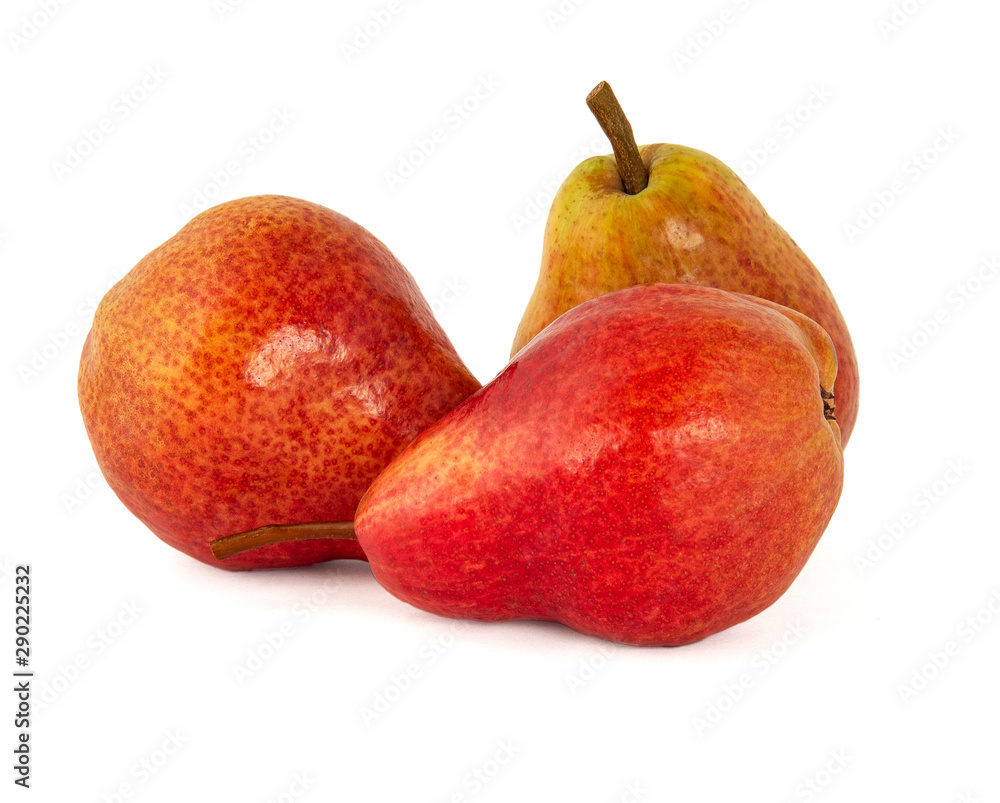 The ripe fruit is fragrant appetizing ripe juicy delicious Trout pears on white background The ripe fruit is fragrant appetizing ripe juicy delicious Trout pears on white background