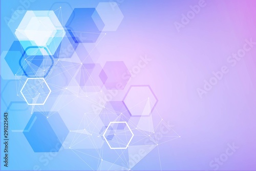 Hexagonal abstract background. Big Data Visualization. Global network connection. Medical  technology  science background. Vector illustration.