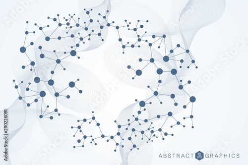 Structure molecule and communication. Dna, atom, neurons. Scientific concept for your design. Connected lines with dots. Medical, technology, chemistry, science background. Vector illustration.