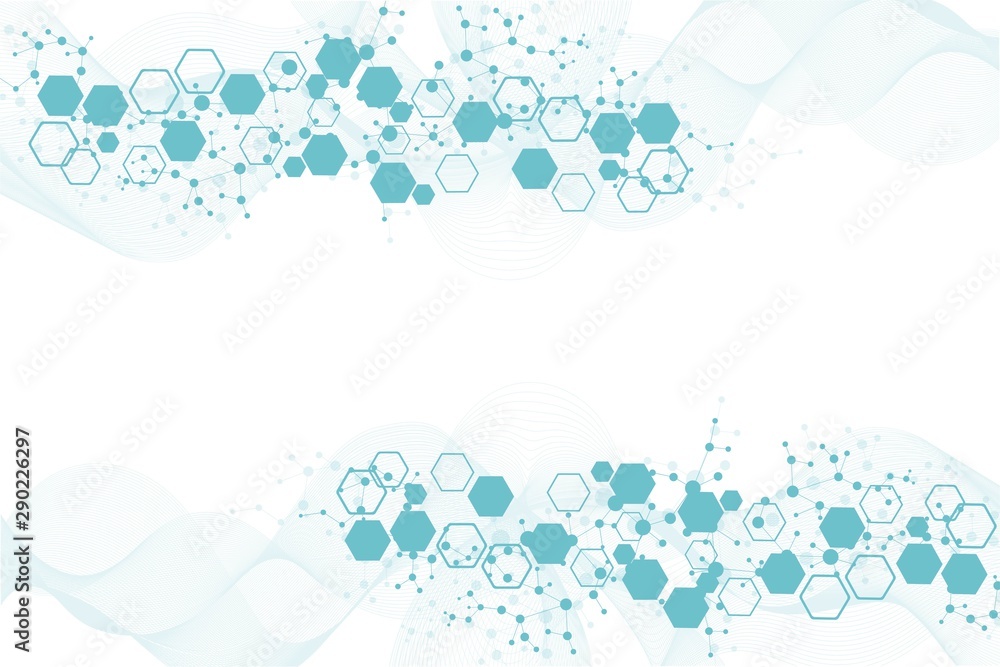 Modern futuristic background of the scientific hexagonal pattern. Virtual abstract background with particle, molecule structure for medical, technology, chemistry, science. Social network vector Modern futuristic background of the scientific hexagonal pattern. Virtual abstract background with particle, molecule structure for medical, technology, chemistry, science. Social network vector