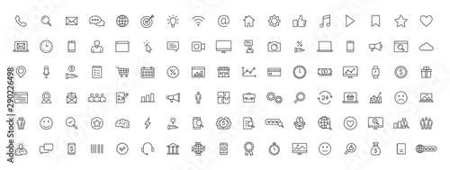 Big set of 100 Business and Finance web icons in line style. Money  bank  contact  office  payment  strategy  accounting  infographic. Icon collection. Vector illustration.