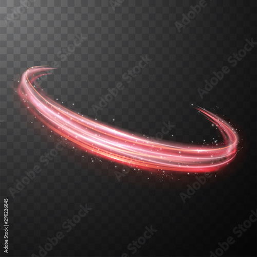 Red glowing shiny spiral lines abstract light speed and shiny wavy trail