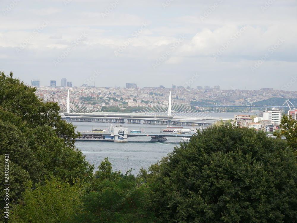 View from the coast to Istanbul and the Bridge