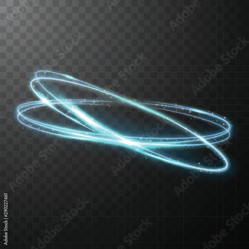 Blue glowing shiny spiral lines abstract light speed and shiny wavy trail