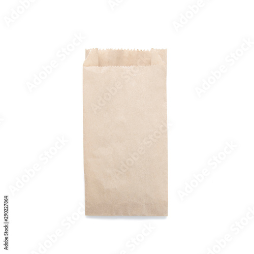 Mock-up of a package of recycled paper shopping for food on a white isolated background.