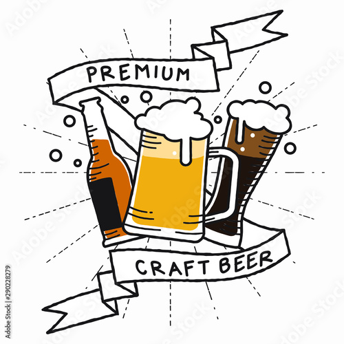Lager, ale and dark beer in old school vintage style