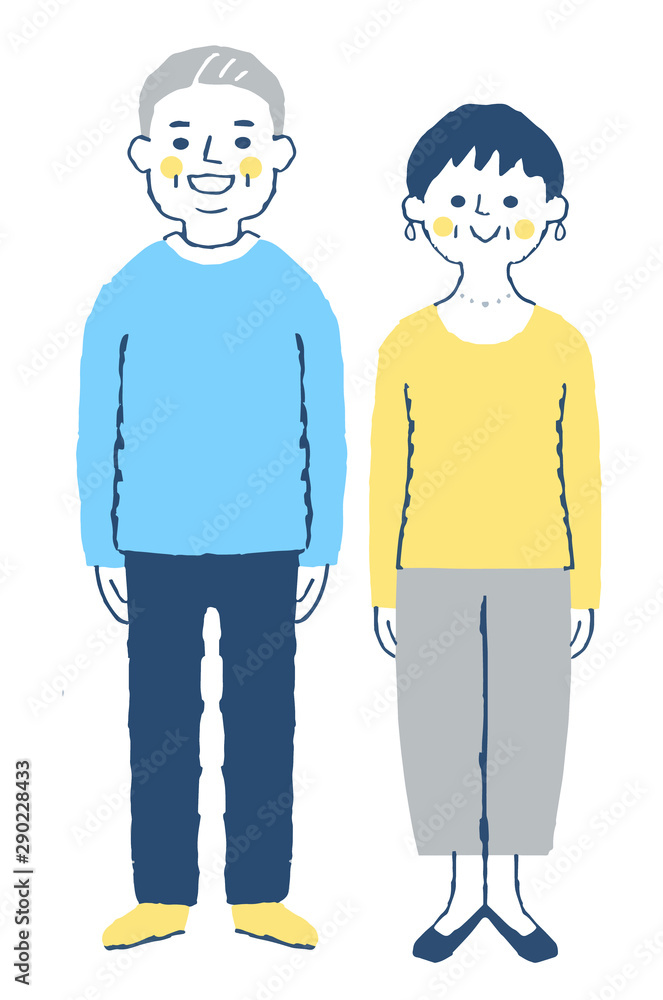 Naklejka premium シニア夫婦4 全身 ブルー