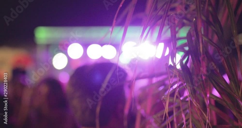 Persone che ballano in discoteca di notte, sfuocato.