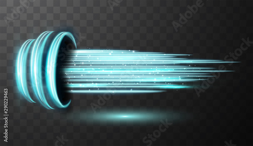 Blue glowing shiny spiral lines abstract light speed and shiny wavy trail