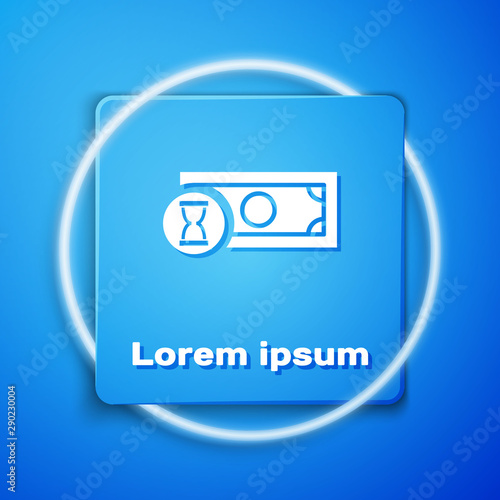White Fast payments icon isolated on blue background. Fast money transfer payment. Financial services, fast loan, time is money, cash back concept. Blue square button. Vector Illustration