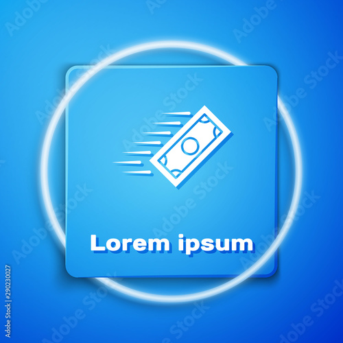 White Fast payments icon isolated on blue background. Fast money transfer payment. Financial services, fast loan, time is money, cash back concept. Blue square button. Vector Illustration
