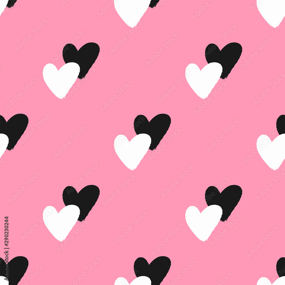 Cute seamless pattern with repeating hearts drawn by hand with rough brush. Sketch, watercolor, paint. Romantic vector illustration. Cute seamless pattern with repeating hearts drawn by hand with rough brush. Sketch, watercolor, paint. Romantic vector illustration.