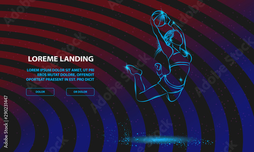 Basketball Slam dunk by Basketball Girl Player. Vector Sport Background for Landing Page Template.