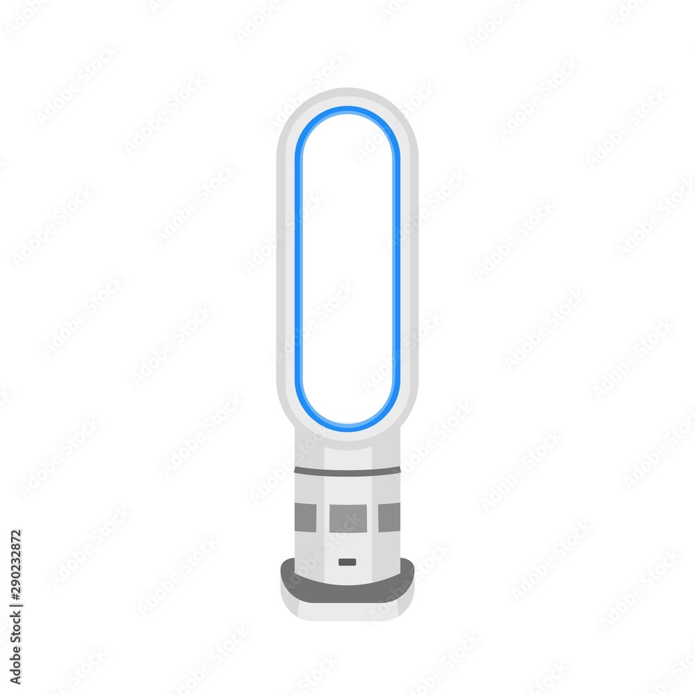 Bladeless fan vector illustration. Air cooling and heating tool isolated on white background. Modern weather control appliance. Air cleaning, purifying and conditioning household equipment. Bladeless fan vector illustration. Air cooling and heating tool isolated on white background. Modern weather control appliance. Air cleaning, purifying and conditioning household equipment.