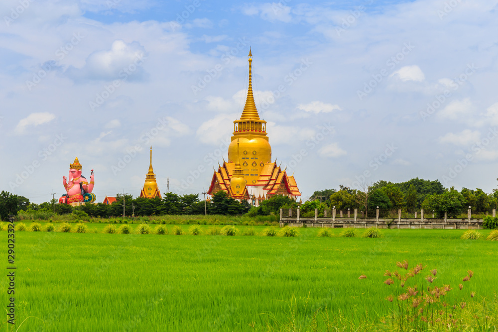 Naklejka premium thai temple and cornfield Phrong Akat Temple Chachengsao In Thailand