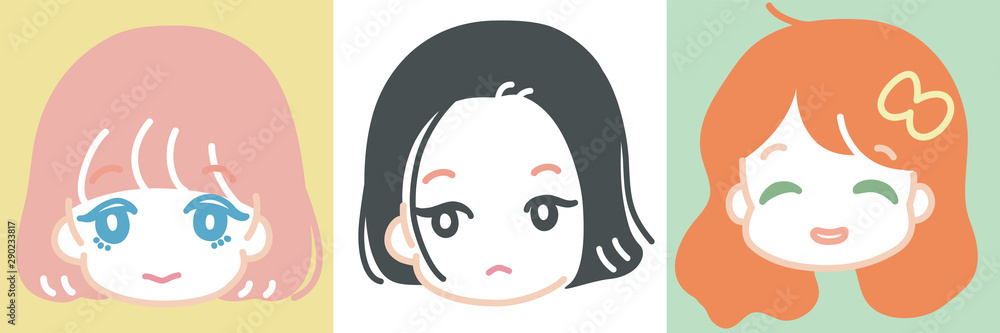 ゆるくて可愛い 女の子のキャラクターイラスト アイコン風 Stock ベクター Adobe Stock