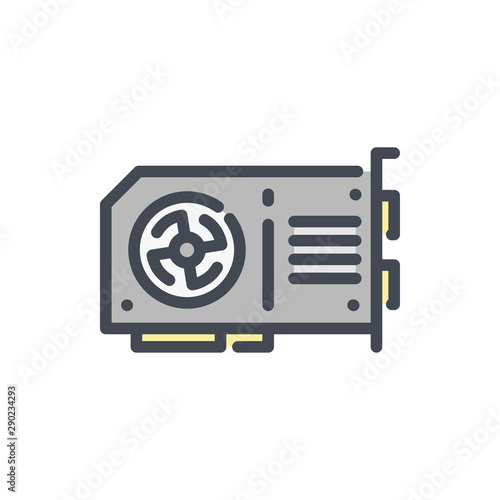 Video graphics card color line icon. GPU vector outline colorful sign.