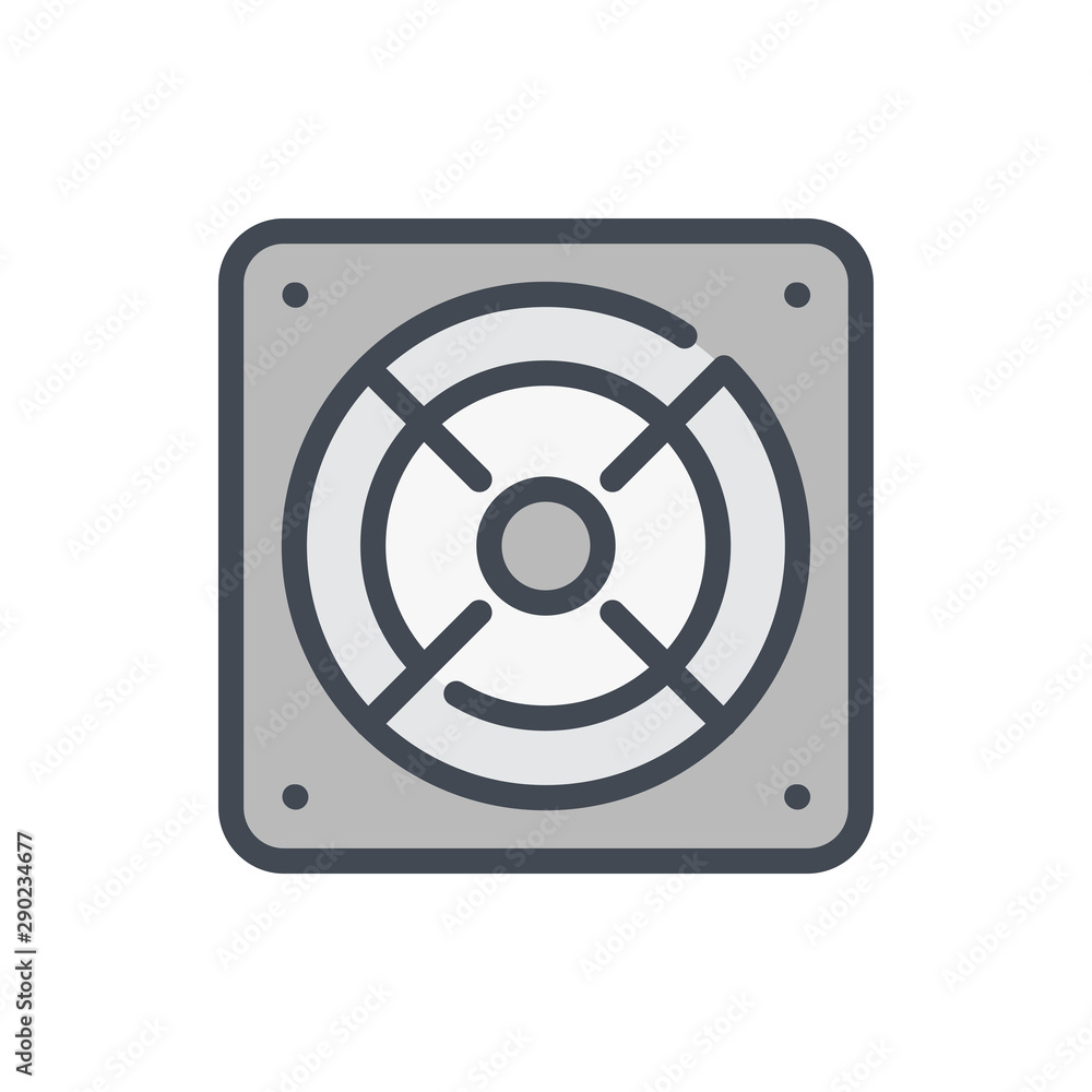 Сomputer power supply color line icon. Power box for PC vector outline colorful sign. Сomputer power supply color line icon. Power box for PC vector outline colorful sign.