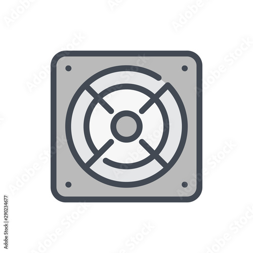 Сomputer power supply color line icon. Power box for PC vector outline colorful sign.