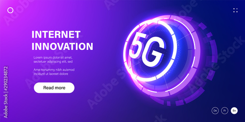 5g network technology conceptual background. Futuristic shapes with 5G internet sign. 3d vector illustration