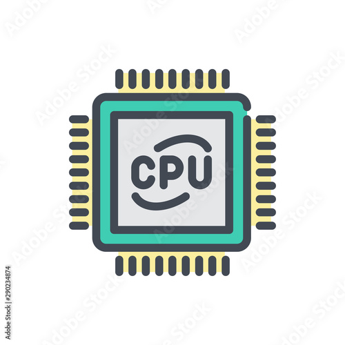 Computer processor color line icon. CPU vector outline colorful sign.