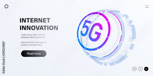 5g network technology conceptual background. Futuristic shapes with 5G internet sign. 3d vector illustration