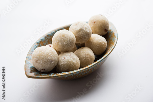 Semolina   Rawa  Rava Laddu or Laddoo Or Ladu Laddu  a popular sweet dish from Maharashtra  India