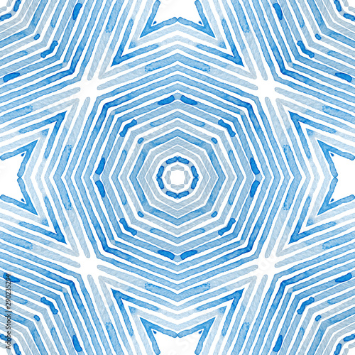 Blue Geometric Watercolor. Curious Seamless Patter