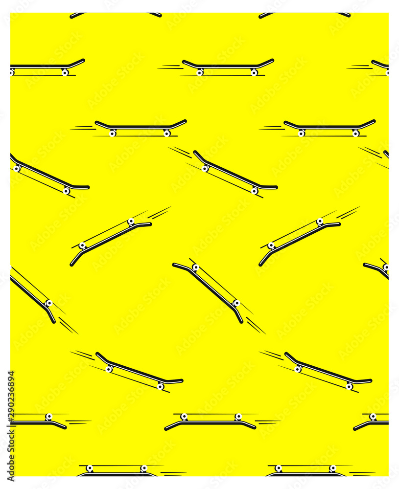 Skateboard pattern. Seamless bright abstract pattern with skateboard. Prints for T-shirts, textiles, clothes, sports, and more Skateboard pattern. Seamless bright abstract pattern with skateboard. Prints for T-shirts, textiles, clothes, sports, and more